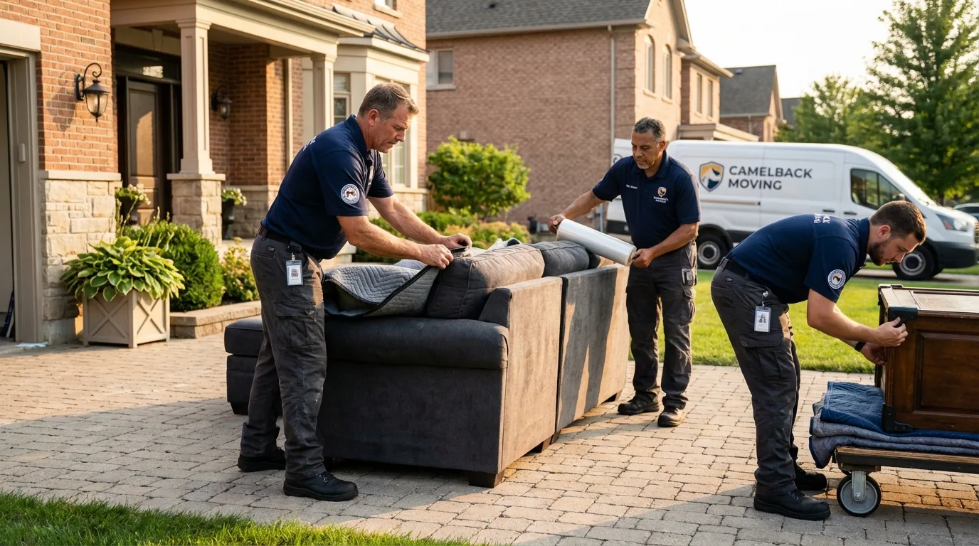 Large estate moving crew wrapping furniture in Indianapolis, IN
